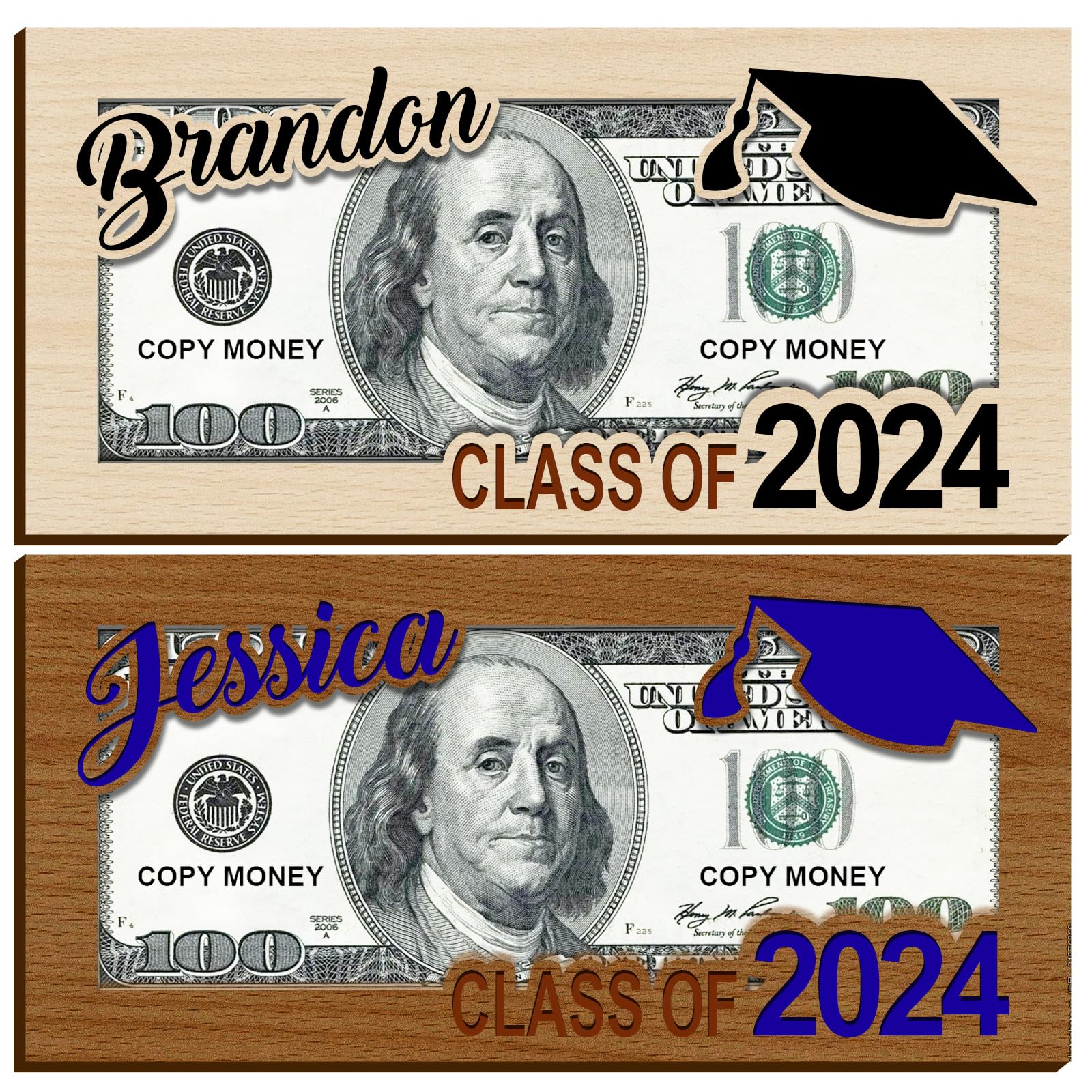 Personalized Graduation Gifts Money Holder, Class of 2024 Senior, Custom Wooden Graduation Card Box Cash Holder, Money Gift Holder, College Graduation Gift - WoodArtSupply