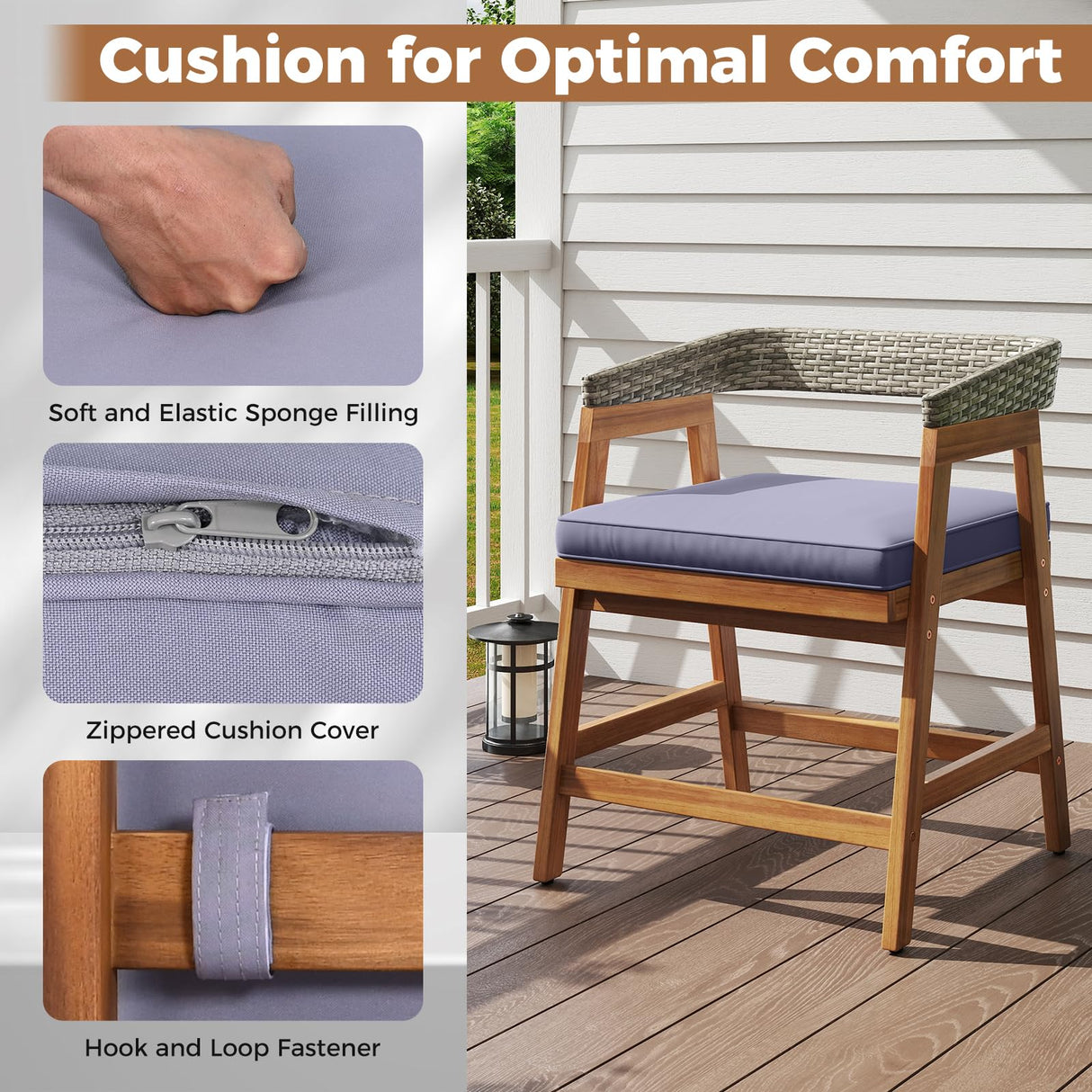 Tangkula 5 Piece Patio Dining Set for 4, Outdoor Solid Wood Round Table with Cushioned Chairs, for Deck, Lawn, Garden and Poolside Tangkula