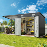 Aoxun 6x4FT Outdoor Storage Shed & Hardtop Gazebo Combo, 12x4FT Metal Lean to Shed with Open-Sided Pergola, Durable Garden Tool Shed for Patio, Backyard, Deck Aoxun