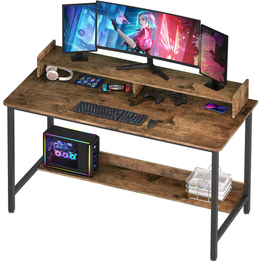 WOODYNLUX 43 Inch Rustic Computer Desk with Shelves for Home Office and Gaming - WoodArtSupply