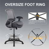 WITTLONG 400lbs Drafting Chair with Extra Seat Cushion Tall Office Chair with Soft Armrests Executive Computer Standing Desk Chair with Lumbar Support and Enlarged Adjustable Footring-Black WITTLONG
