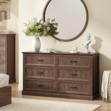 Farmhouse 6 Drawer Dresser for Bedroom, 55 Inch Wide Modern Brown Dresser TV Stand with Large Drawers & Bar Handles, Rustic Wood Chest of Drawers for Bedroom, Living Room, Hallway, Entryway. CARPETNAL