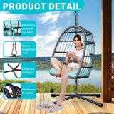 LEVELEVE Egg Chair with Stand,Patio Rattan Wicker Hanging Swing Egg Chair Hammock Chair for Bedroom Porch Garden,Thickened Aluminum Alloy Steel Frame and UV Resistant Cushion,350LBS Capacity LEVELEVE