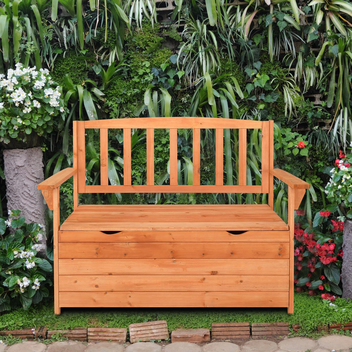 VINGLI 40-Inch Wooden Outdoor Storage Bench with 30 Gallon Capacity VINGLI