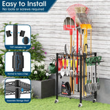 Roxibelt T1 Garden Tool Organizer（With Lockable Wheels）Heavy Duty Garage Tool Storage for Yard，Shed，Outdoor and Lawn，Freestanding Tool Organizers and Storage UP to 50 Tools，Black with Anti-Tip Device Roxibelt