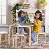 Guidecraft Nordic Table and Chairs Set for Kids: Natural - 4 Stacking Bentwood Stools with Curved Wood Activity Table - Children's Modern Kitchen, Playroom and Classroom Furniture Guidecraft