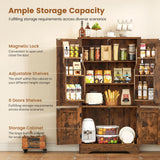 usikey Storage Cabinet with 4 Doors, 43.3" H Farmhouse Kitchen Cabinet with 6 Door Shelves, Kitchen Pantry with 3 Adjustable Shelves, for Living Room, Rustic Brown usikey