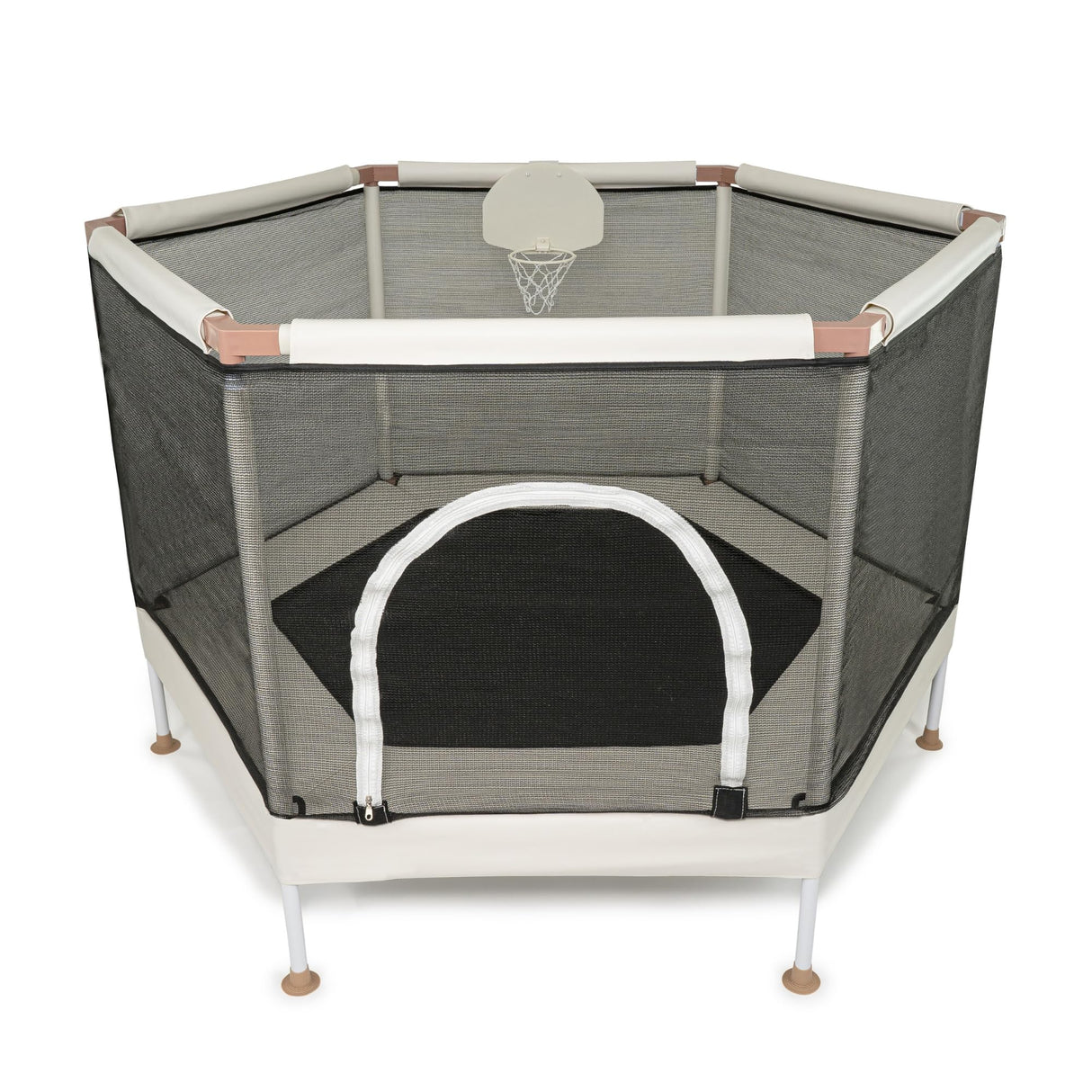 Square House Kids Trampoline, Aesthetic Indoor and Outdoor Toddler Trampoline with Safety Net, Basketball Hoop, 220lb Capacity, Ultra Safe No-Gap Design, Gifts for Boys & Girls (Sand, 5 FT) Square House