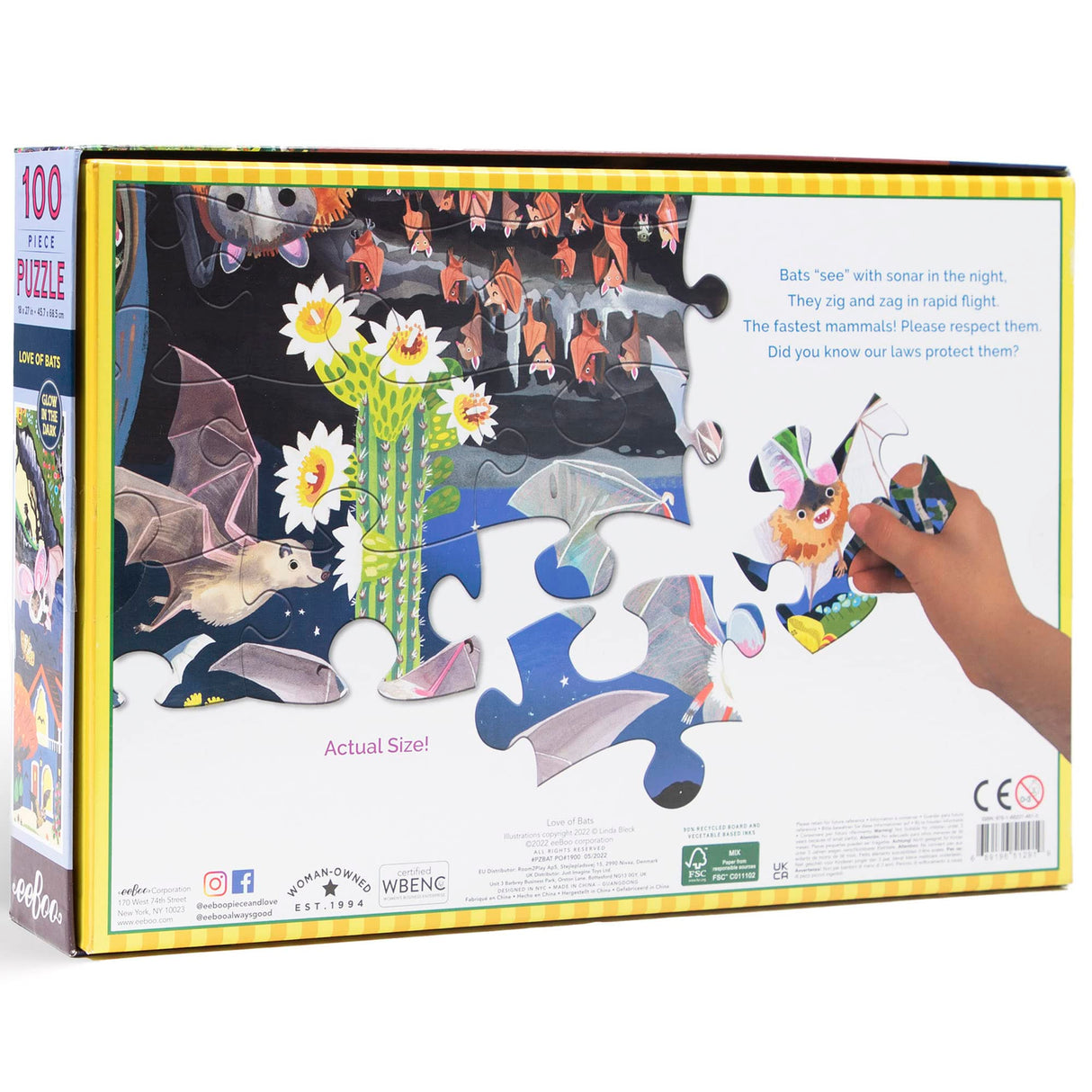 eeBoo Love of Bats Glow in The Dark 100 Piece Jigsaw Puzzle/Ages 5+ (PZBAT) eeBoo