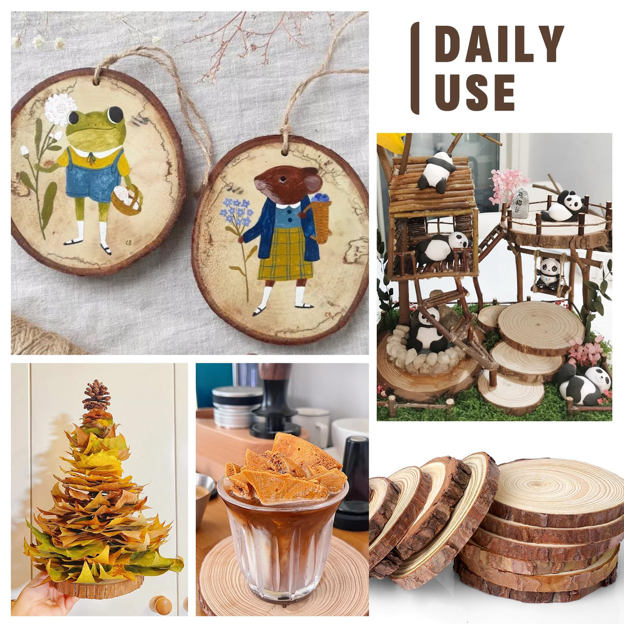 FUMILE Unfinished Natural Wood Slices 5.1-5.5 Inch, 10 PCS Round Wooden Discs with Tree Bark, Wood Slices for Centerpieces for Handmade Crafts, Wood Circles for Rustic Wedding Decoration FUMILE