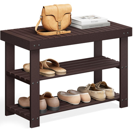 SONGMICS Shoe Rack Bench, 3-Tier Bamboo Shoe Storage Organizer, Entryway Bench, Holds Up to 286 lb, 11.3 x 27.6 x 17.8 Inches, for Entryway Bathroom Bedroom, Brown ULBS04Z SONGMICS