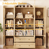 UKAOCAI 72.4" Tall Farmhouse Display Cabinet with Glass Doors,Large Wood Bookshelf with 2 Drawers & Adjustable Shelves,Arched Kitchen Pantry,for Living Room, Dining Room, Kitchen UKAOCAI