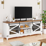 IDEALHSOUE Farmhouse TV Stand 75 Inch Entertainment Center White TV Console Modern Media Furniture Wood TV Console Cabinet with Sliding Barn Door and Adjustable Shelf for Living Room Bedroom IDEALHOUSE