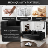 OUYESSIR Cloud Sofa Couch for Living Room, 79" Comfy Deep Seat Velvet Sofa with 3 Pillows and Gold Legs, Modern Upholstered 3 Seater Large Loveseat for Bedroom Office, Dark Black Velvet OUYESSIR