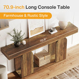 Tribesigns 70.9-Inch Extra Long Sofa Table, Farmhouse Console Tables with Wood Frame and Storage Shelf, 2-Tier Wood Table Behind Couch for Living Room, Hallway, Foyer, Vintage Brown Tribesigns