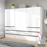 LABROSKIA Wardrobe Closet with 6 Doors: 75" White Armoire with 8 Drawers, Wooden Wardrobe for Hanging Clothes, Tall Storage Cabinet with Shelves and Hanging Rod (B+B+A, 94.5") LABROSKIA