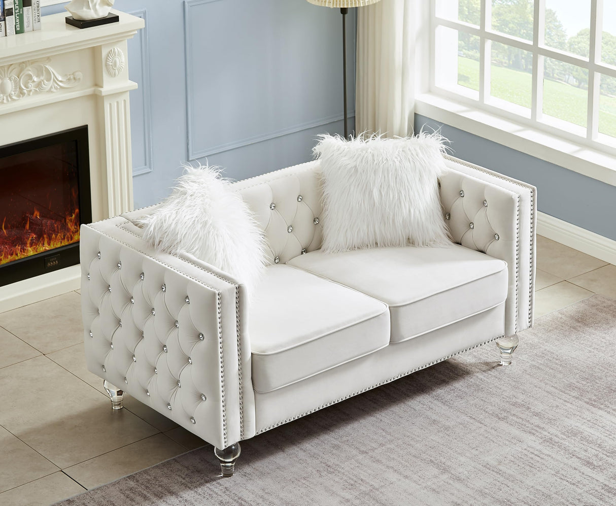 FYLCOUAMㅤ 59" Velvet Loveseat with Crystal Buttons Tufted Sofa, Trimmed Nailhead and Heavy-Duty Lucite Legs Loveseat Couch | Hollywood Regency Couch for Living Room, Bedroom FYLCOUAMㅤ