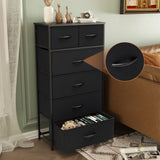 VredHom Fabric Dresser for Bedroom, Tall Skinny Dresser with 6 Drawers, Storage Organizer Tower, Steel Frame Wooden Top for Closet, Living Room, Hallway, Nursery(Black) VredHom