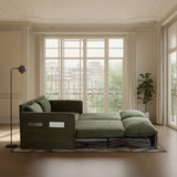 CAPCAEK Queen Size Pull Out Couch Sleeper Sofa Bed, 3-in-1 Convertible Futon Couch for Living Room with Storage Pockets & Arm Pillows, Modern Corduroy Sofa Bed(Green) CAPCAEK