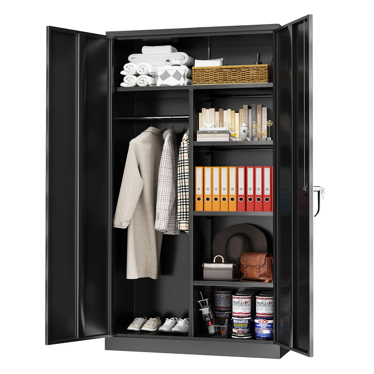 Greenvelly Metal Storage Cabinets Locker, 72" Locking Steel Storage Wardrobe Cabinet, Metal Employees Locker Clothing Coat Freestanding Wardrobe for Home Office, Garage, Gym（36" W×18" D） Greenvelly