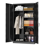 Greenvelly Metal Wardrobe Cabinet with Doors and Hanging Rod, Lockable Steel Storage Wardrobe Cabinet Bedroom Storage Cabinet, Clothes Closet for Home, Office and Bedroom, School,Gym(Black) Greenvelly