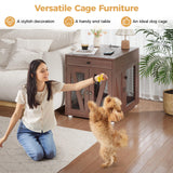 VOWNER Dog Crate Furniture, Wooden Dog Kennel End Table with USB Charging Station, Storage Drawer, Double Latched Door, Furniture-Style Crate Side Table for Medium Dogs Under 40 lbs Indoor, Oak Brown VOWNER