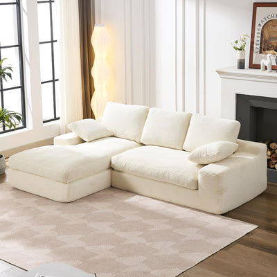 98.4" Cloud Modular Sectional Couch with Chaise,L-Shaped Modern Upholstered Sofa with Deep Seat,Corduroy Sectional Couches for Living Room and Bedroom,No Assembly Required(Beige)