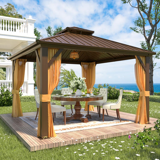 YOLENY 12' x 12' Hardtop Gazebo, Metal Gazebos with Aluminum Frame, Double Galvanized Steel Roof, Curtains and Netting Included, Pergolas for Patios, Garden, Parties, Lawns