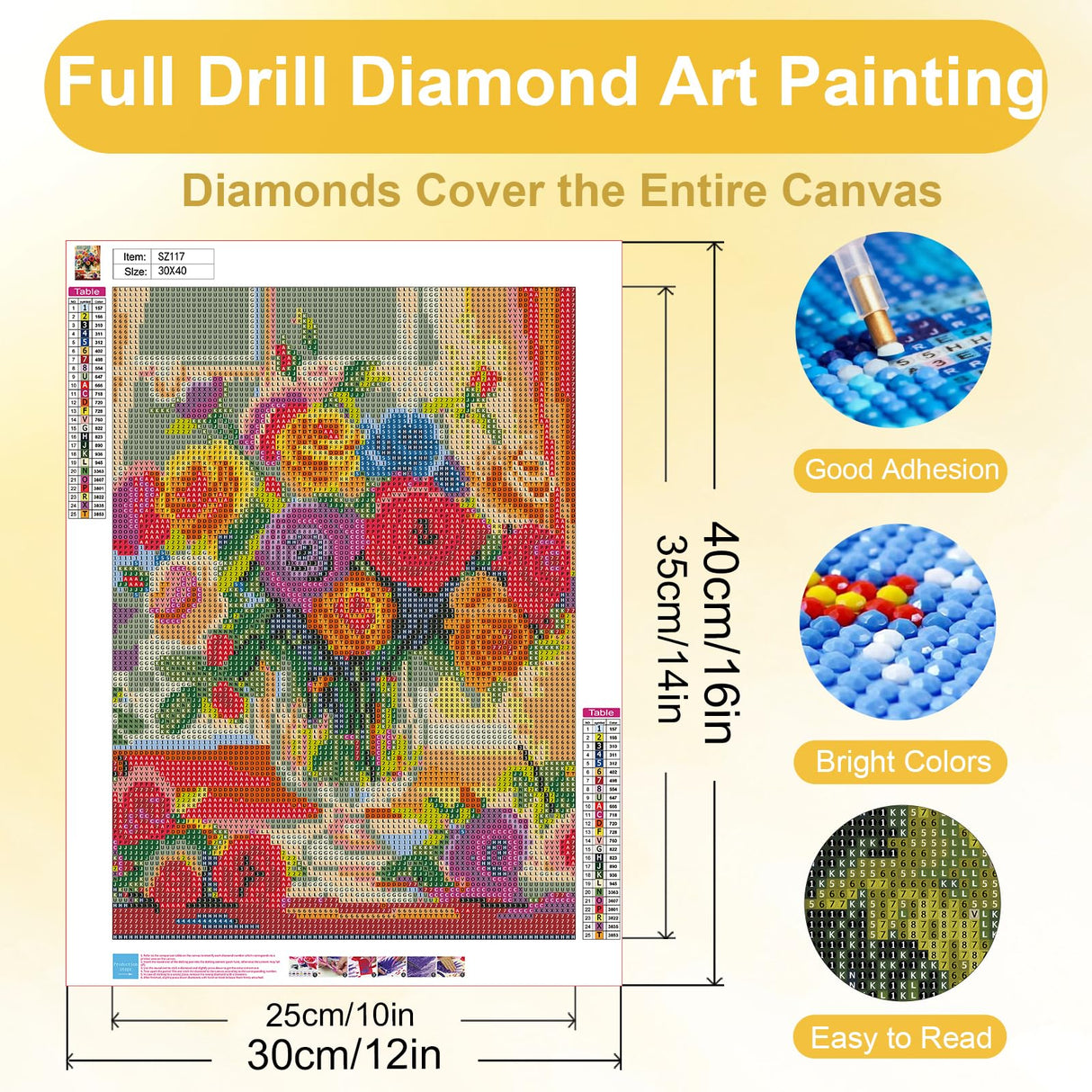 Ycydilirab Flower Diamond Art Kits for Adults-Diamond Paintings for Adults,Flowers DIY Gem Art for Adult Perfect for Relaxation and Home Wall Decor 12x16inch Ycydilirab