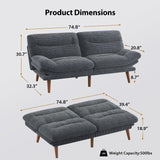 Pipishell Futon Sofa Bed, 73" Convertible Futon Couch, Adjustable Backrest & Armrests, Corduroy Recliner Sleeper Sofa for Small Spaces, Living Room, Office, Guest Room (Grey, 73 in) Pipishell