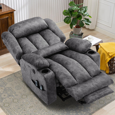MEETWARM Oversized Dual Motor Lay Flat Power Lift Recliner Chair for Elderly with Heat Massage, Large Sleeping Electric Recliner with Extended Footrest, Lumbar Pillow, USB & Type-C Ports, Plush-Gray MEETWARM
