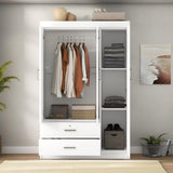 KELRIA Modern 3-Door Wardrobe with 2 Drawers, 3-Tier Storage-Cubes and Hanging Rail, Large Freestanding Armoire Wardrobe Closet, Clothes Storage Cabinet Organizer for Bedroom, White KELRIA