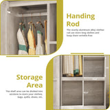 LIKIMIO Large Wardrobe Closet, Farmhouse Clothing Storage Cabinet with Hanging Rod and 2 Doors, Wooden Tall Bedroom Armoires with Storage Shelves, Rustic White LIKIMIO