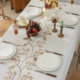 Joyfol Day Rustic Waterproof Linen Tablecloth, Heavy Weight Beige Embroidery Table Cloths for Rectangle Tables, Burlap Farmhouse Table Covers (Coffee Leaves, 55''x 70'') Joyfol Day