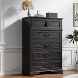 IRONCK 5 Drawer Dresser for Bedroom, Farmhouse Chest of Drawers with Charging Station, Vintage Drawer with Natural Texture, 47.8" Tall Dresser for Living Room, Hallway, Charcoal IRONCK