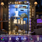 Aheaplus Bakers Rack with Power Outlet, Microwave Stand, 5 Tiers Coffee Bar Station with Led Lights, Kitchen Storage Shelf with 6 S-Shaped Hooks, Kitchen Rack for Spices, Pots and Pans, White Oak Aheaplus