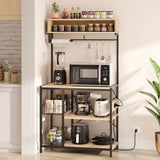 Bestier Oak Bakers Rack with Power Outlet and Storage Baskets - Microwave Stand & Coffee Bar Organizer Bestier