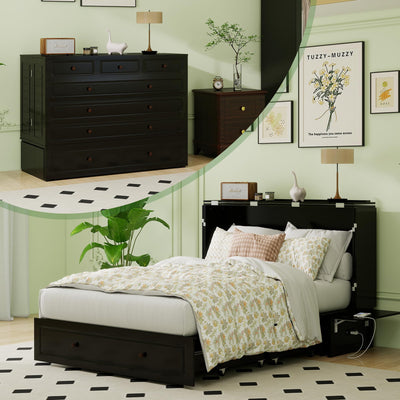 TemkTuek Queen Murphy Bed with Charging Station Cabinet Space Saving Wall Bed for Guest Room, Study, Apartment with Built in USB Ports (NOT Included Mattress) Black (13)