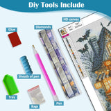 Pumpkin Bat Shop Diamond Art Kits for Adults, 5D Halloween Diamond Painting Kits for Adults Beginners, DIY Full Round Drill Diamond Dot Painting Gem Art Kits for Adult, Home Wall Decor 13.8x13.8 Inch VCLKDIY