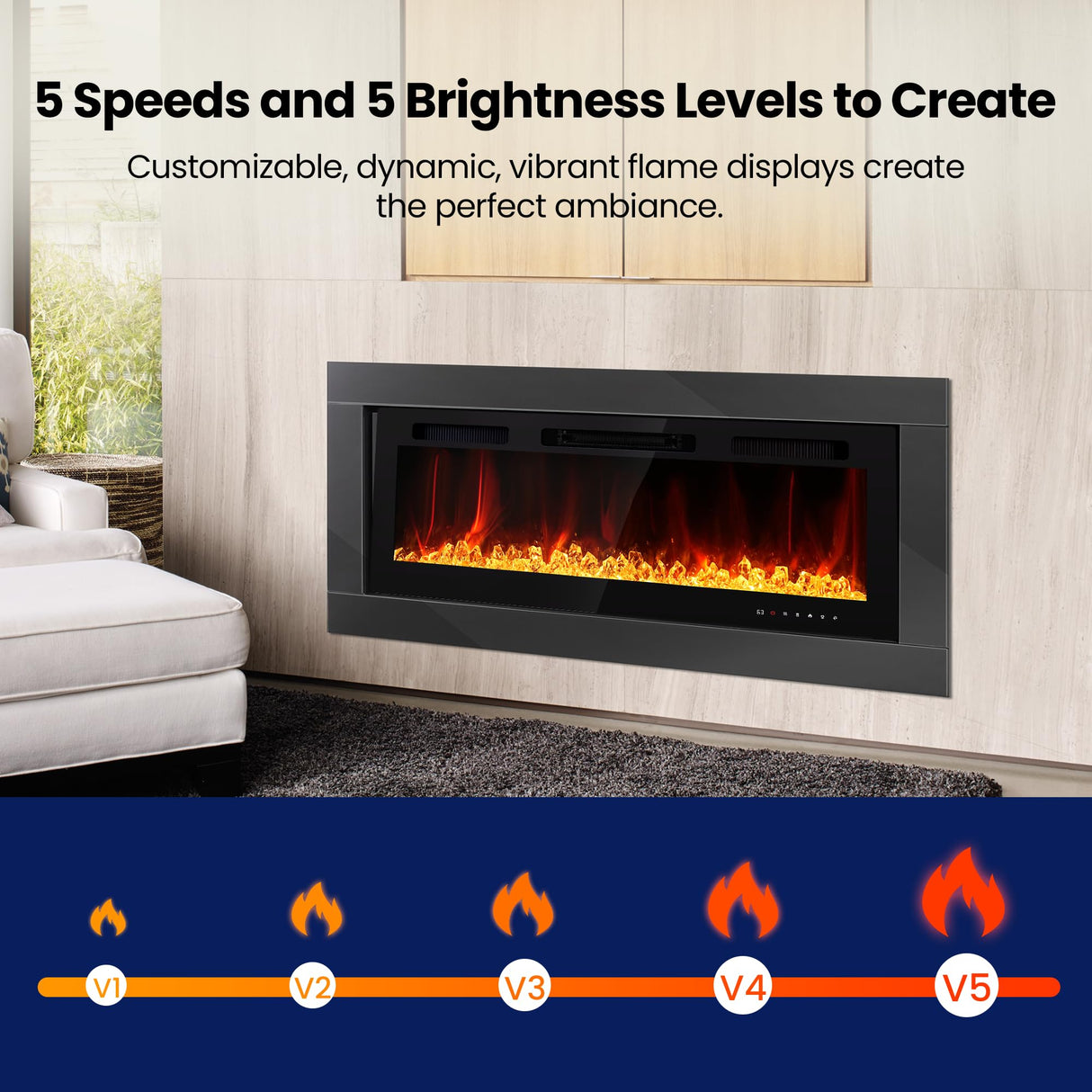 Electric Fireplace Inserts 42 Inch Wide, RealSmart Wall Mounted Fireplace 750W/1500W in-Wall Recessed Heaters with Remote Control, Timer, 12 Adjustable Color Flame & Brightness, Touch Screen RealSmart