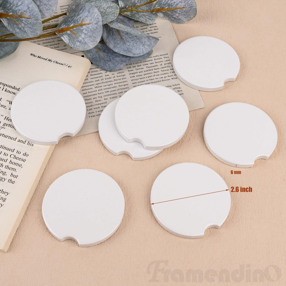 Framendino, 16 Pack Ceramic Car Coasters Sublimation Blanks 2.6" Blanks Sublimation Coasters Cupholders Cup Coaster with Finger Notch for Keeping Drink Spill Framendino