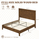 AMERLIFE Solid Wood Bed Frame with 48" Headboard, Mid-Century Modern Platform Bed with Durable Wooden Slats, No Box Spring Needed, Easy Assembly, Quiet, Full Size, Chestnut Finish AMERLIFE