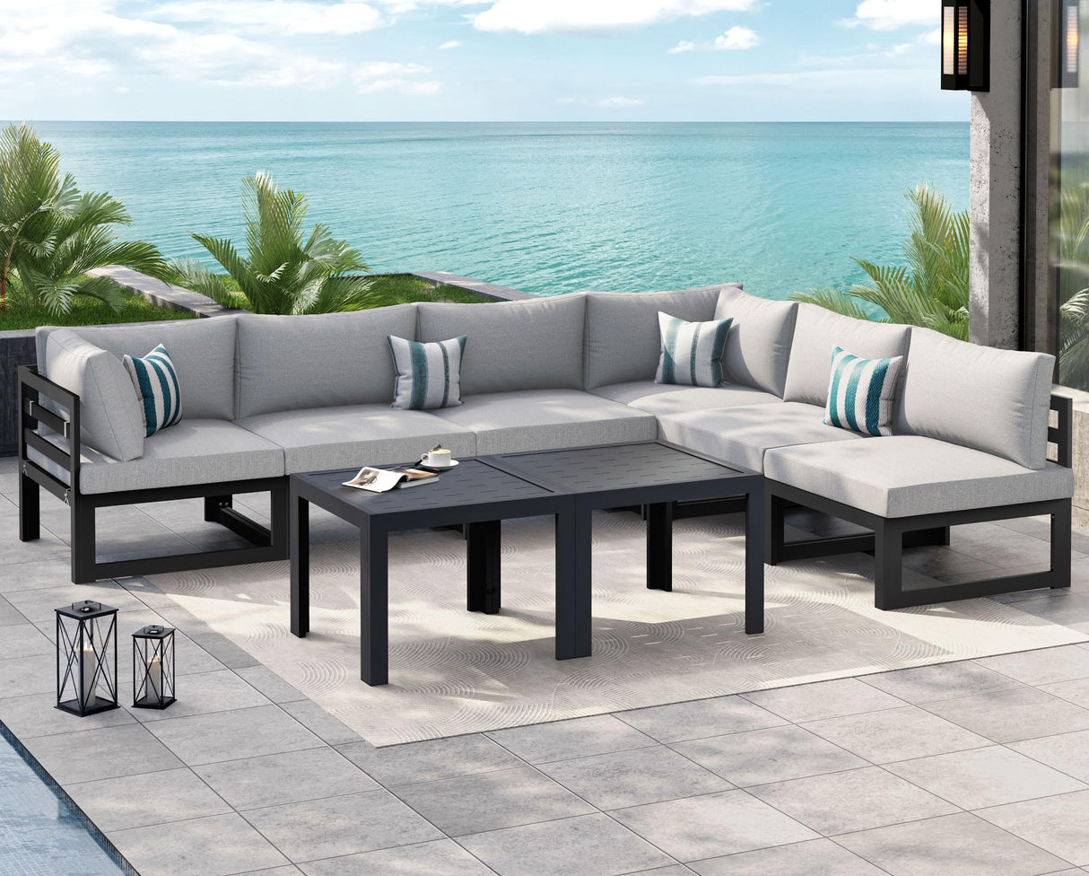 NICESOUL 8 Piece Extra Large Modern Aluminum Outdoor Sofa, 29" Deep Wide Seating, 500 lbs Durable Sectional Set for Heavy People, Rust Resistant Patio Furniture Set for Backyard Poolside, Light Gray NICESOUL