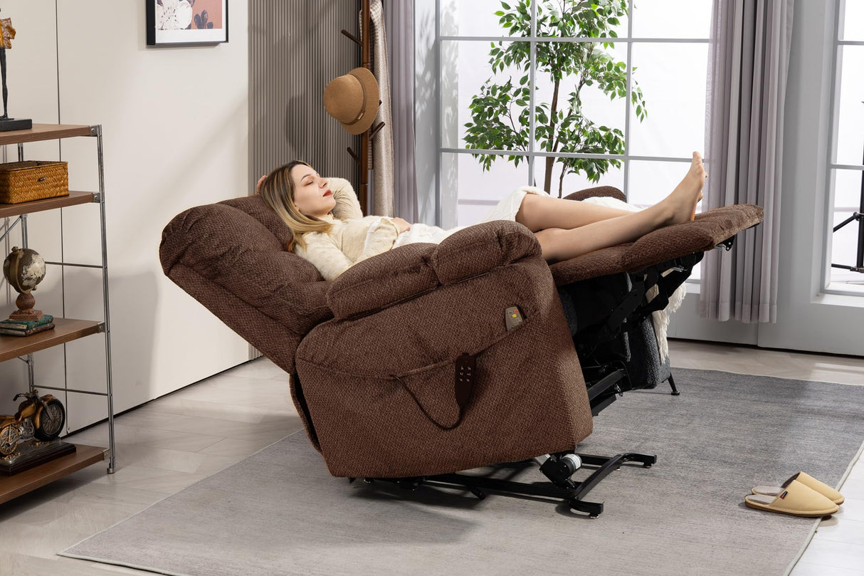 REHOUSING Oversized Power Lift Recliner Big Man 400lbs, Extra Wide Recliner Chair with Lifts Vertically for Elderly, Features Cup Holder, Heat and Massage, Zero Gravity Lay Flat for Adults (Brown) REHOUSING