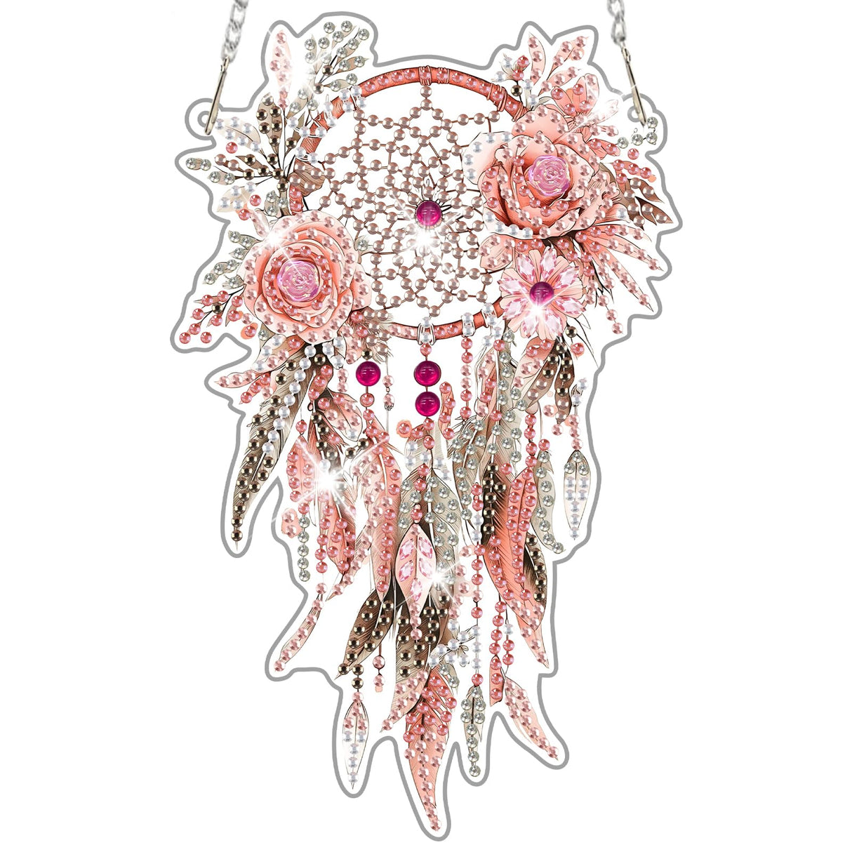 NAIMOER DIY Hanging Diamond Art Kits for Adults, Pink Dream Catcher Diamond Painting Kits, Special Shaped Rhinestone, Acrylic 5D Gem Art Craft Window Pendants Home Garden Wall Hanging Ornament Kits NAIMOER