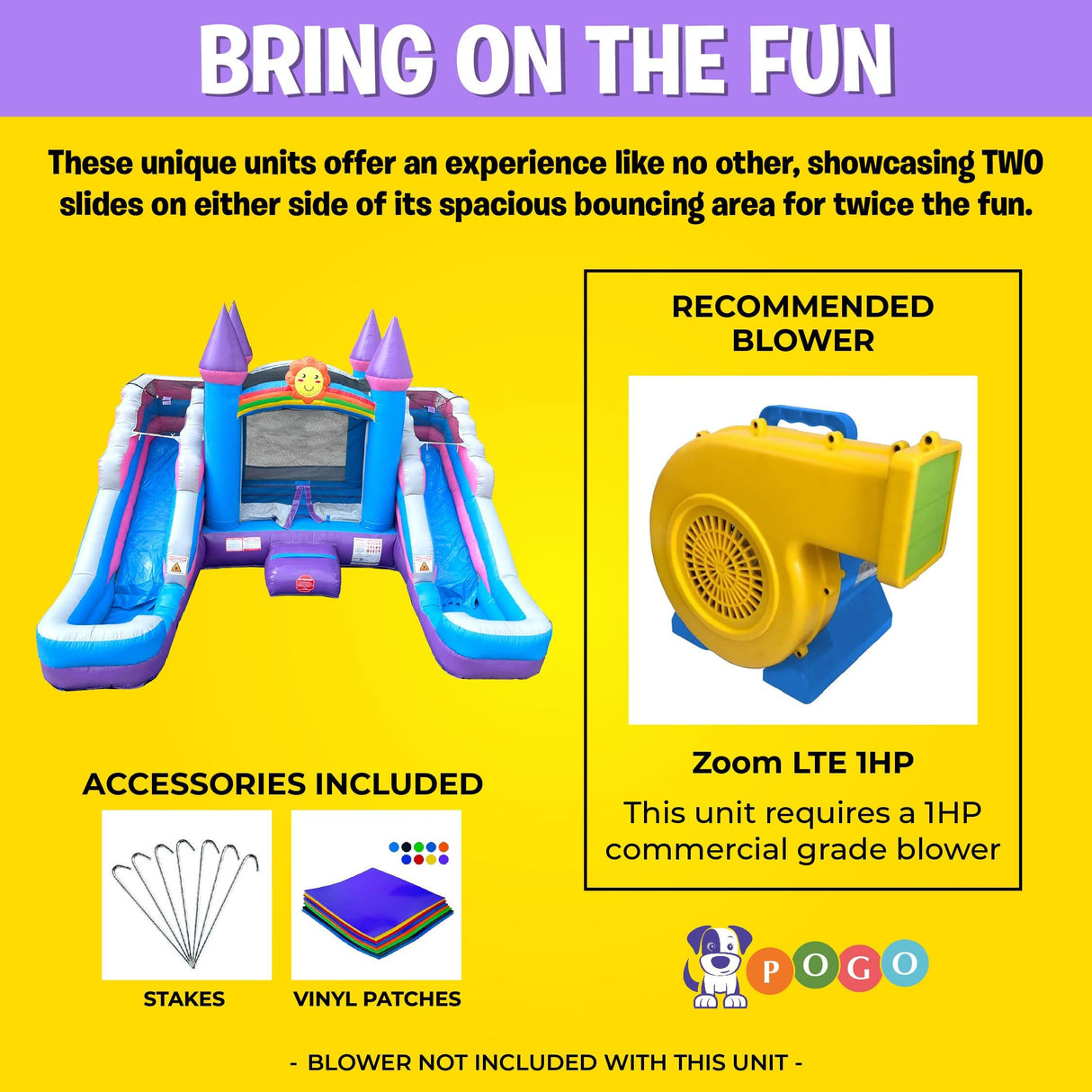 Inflatable Bounce House and Double Slide Combo (Without Blower) - 16' Long x 15' Wide Crossover Pink and Purple Castle Combo Bouncer, Kids Outdoor Toys and Jumpers Pogo Bounce House