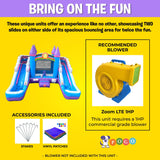 Inflatable Bounce House and Double Slide Combo (Without Blower) - 16' Long x 15' Wide Crossover Pink and Purple Castle Combo Bouncer, Kids Outdoor Toys and Jumpers Pogo Bounce House