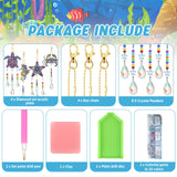 Tigeen 4 Pcs Diamond Art Painting Suncatchers, Ocean Themed Decorations Double Sided Crystal Sea Animal Wind Chime DIY Diamond Painting Animals Crystal Hanging Ornament with Chain for Adults Home Tigeen