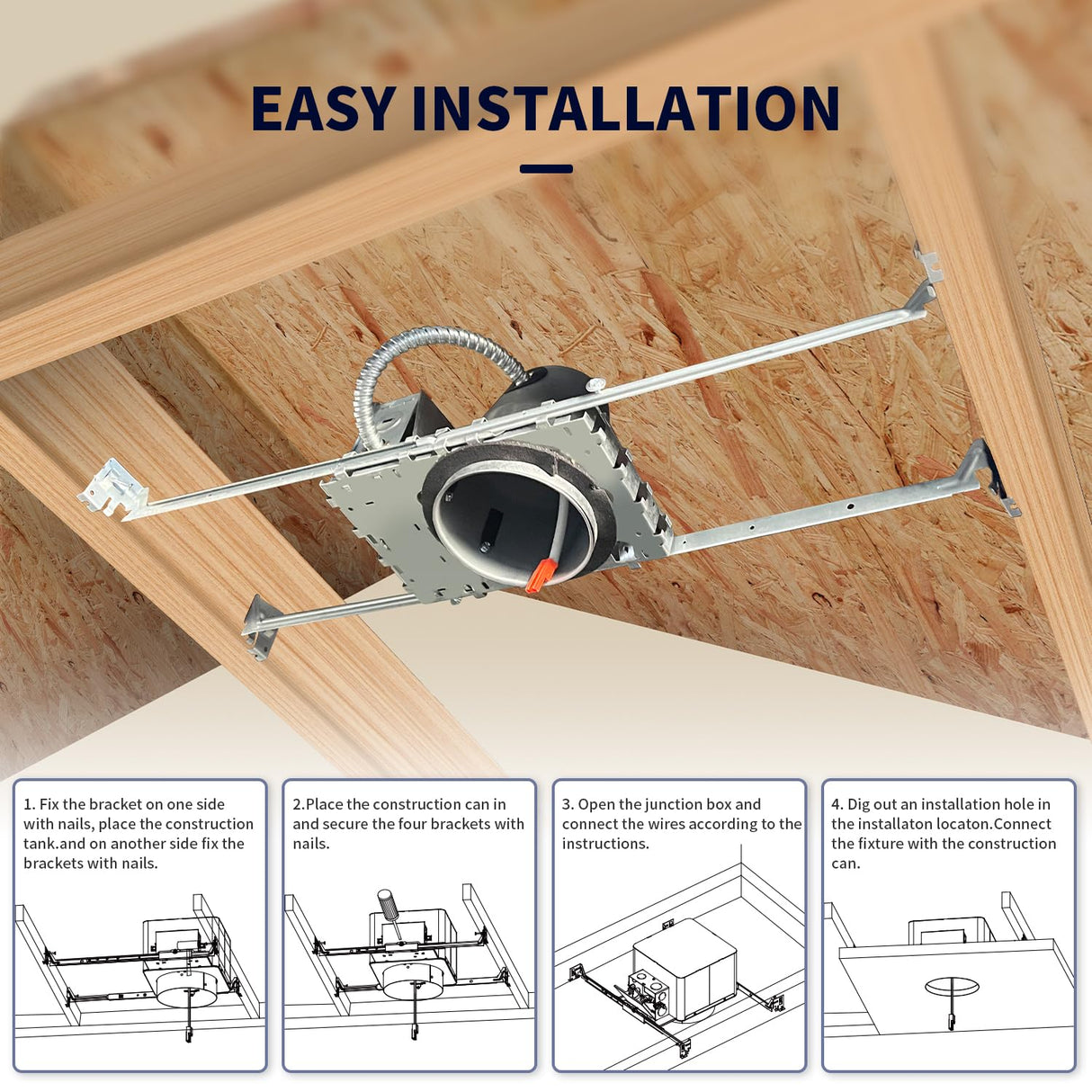 MW 6 Pack 4 Inch Recessed Lighting Housing Can Light New Construction, 4 Inch Shallow Can with TP24 Connector for LED Recessed Lighting, UL, ETL mw