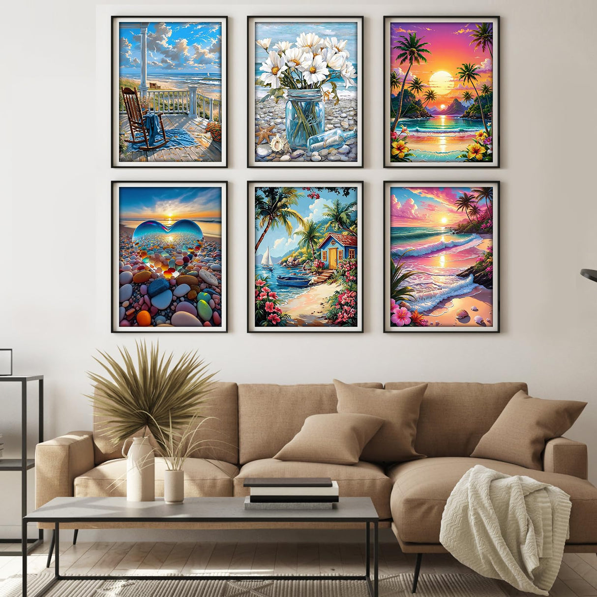 WUDWL Diamond Painting Kits for Adults - 6 Pack Beach DIY 5D Diamond Art Kits Full Drill Diamond Dots Paintings with Diamonds Gem Art and Crafts Home Decor 12x16inch WUDWL